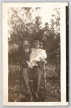 RPPC Grandfather Rocking Chair in Yard with Sweet Grand Daughter Postcard C30 - £7.04 GBP