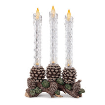 LED Taper Candle with Pine Branch and Pinecone Base 15.5&quot;H - $81.38