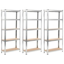 vidaXL 5-Layer Shelves 3 pcs Silver Steel&amp;Engineered Wood - £203.98 GBP