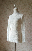 Ivory White Retro Mock Neck Lace Blouse Women Plus Size Long Sleeve Lace Blouse image 2