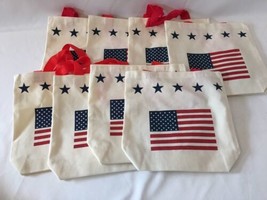 8 Small Natural Canvas PATRIOTIC TOTE BAGS red white blue USA flags stars totes - $12.86