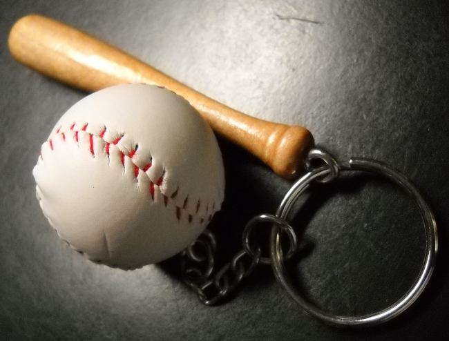 Primary image for Baseball Bat and Ball Key Chain Wooden Baseball Bat and Red Stitched Baseball