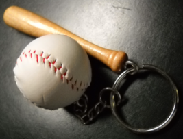 Baseball Bat and Ball Key Chain Wooden Baseball Bat and Red Stitched Bas... - £5.57 GBP