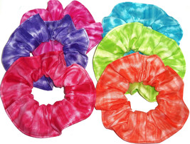 Hair Scrunchie Red Green Teal Purple Pink Tie Dye Fabric Scrunchies by Sherry - £5.58 GBP