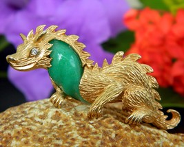 Vintage Dragon Brooch Pin Unsigned Marvella Green Cabochon Figural  - £42.27 GBP