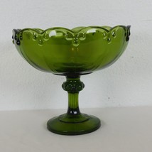 Indiana Glass Garland Avacado Green Pedestal Compote Bowl 7.5&quot; tall VINTAGE - £23.15 GBP
