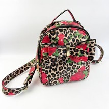 Betsey Johnson Zipper Leopard Print Red Rose Backpack Purse Bow One Indie Sleaze - £39.33 GBP