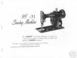 Singer 99-31 Sewing Machine Owner Manual  - $12.99