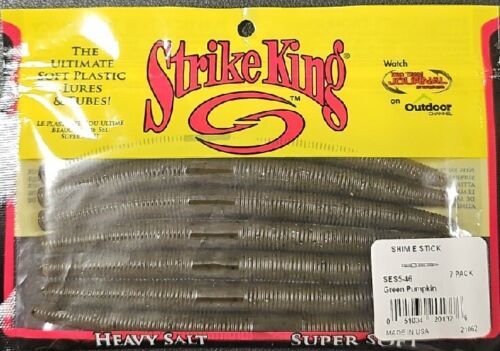 Primary image for Strike King Shim-E-Stick Softbait, 5", GREEN PUMPKIN, Pack of 7 SES5-46