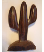 Hand Made Iron Wood Carved Saguaro Cactus Figure Wood Carved Folk Art Hardwood - $19.68