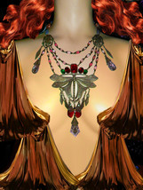 Dramatic Art Nouveau necklace HUGE chandelier drops Dragonfly centerpiece  - £943.95 GBP