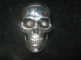 Silver Plated Shiny Realistic Skull Pendant Necklace - $9.00