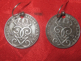 Rare Vintage Swedish Iron Crown Coin Earrings - £12.58 GBP