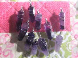 Wholesale  Lot Of 10 Genuine  Amethyst  Wire  Wrapped  Crystal Pendants - $30.00