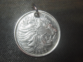 Rare 25MM  Authentic Ethiopia  African Lion Coin Silver Tone Pendant Necklace - $10.00