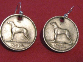 Authentic Antique Vintage Celtic Ireland  Irish Wolfhound Coin Earrings - £11.28 GBP