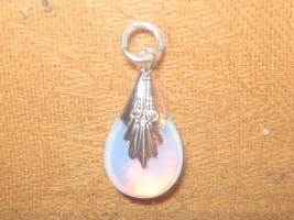 925 Sterling Silver Sea Opal Opalite Glass Teardrop Pendant Necklace - £7.21 GBP