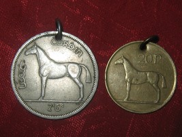 Two Authentic  Vintage  Irish Horse/Harp Coin Pendants - £17.58 GBP