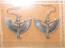 Silver Tone Egypt Egyptian ISIS Goddess Charm Dangle Earrings - $12.00