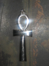 New Large Silver Plated Egyptian Ankh Cross Pendant Necklace 60mm 17 grams - $8.00