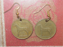 Authentic Vintage Celtic Bronze Irish Coin Harp Horse Dangle Earrings - £14.45 GBP