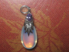 925 Sterling Silver Sea Opal Opalite Faceted Amethyst Glass Teardrop Pendant - £8.83 GBP