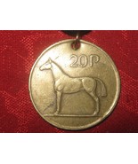 Authentic Antique Vintage Irish Ireland Bronze Gold Coin Harp Horse Pend... - £7.90 GBP