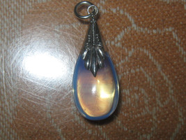 925 Sterling Silver Sea Opal Opalite Glass Teardrop Pendant - $9.00