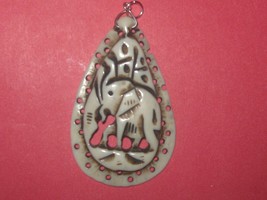 Unusual Hand Carved Bone Elephant Pendant Necklace - £4.05 GBP