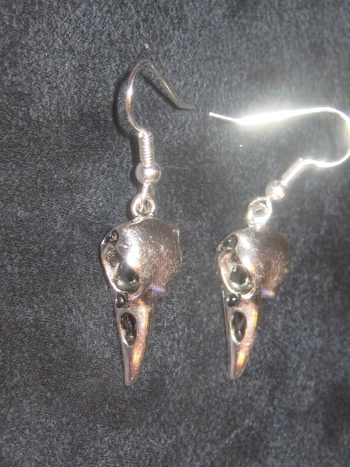 NEW 25MM Silver Tone Crow Raven Bird Skull Charm Dangle Earrings - $12.00