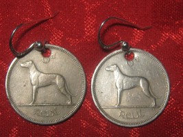 Authentic Vintage  Irish  Coin Greyhound/ Wolfhound Earrings - £11.07 GBP
