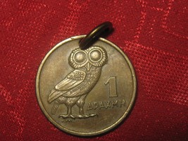 Authentic Antique Vintage Greek Greece Owl Phoenix Coin Pendant Necklace - £8.01 GBP