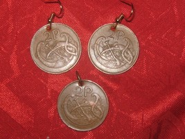 Authentic  Irish Ireland Celtic Bird /Harp Coin Pendant Dangle Earrings Set - £7.86 GBP