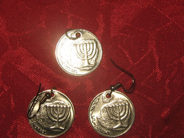 Authentic  Israeli Menorah  COIN Pendant  Earrings SET - £9.57 GBP