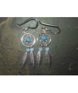 Pair Of 925 Sterling Silver Southwest Turquoise Dream Catcher Earrings - £9.48 GBP