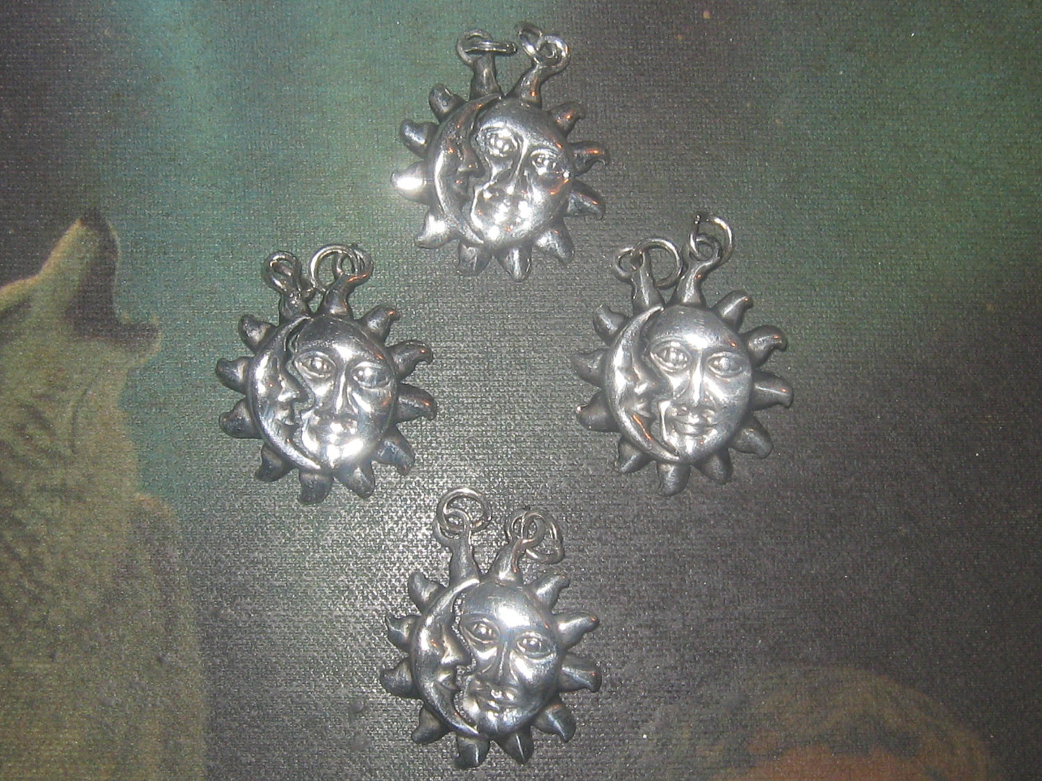 Wholesale Lot Of Four Silver Tone SUN AND MOON Friendship Charms - $10.00