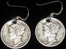 Authentic  Sterling Silver Coin Mercury  Dime Earrings - £12.78 GBP