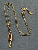 Monet Marked Dainty Goldtone Chain w Tiny Tipped Blue Square Red Rectangle & - $16.69