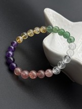 Handcrafted Natural Crystal Bracelet Amethyst Strawberry Quartz and Gree... - $15.81