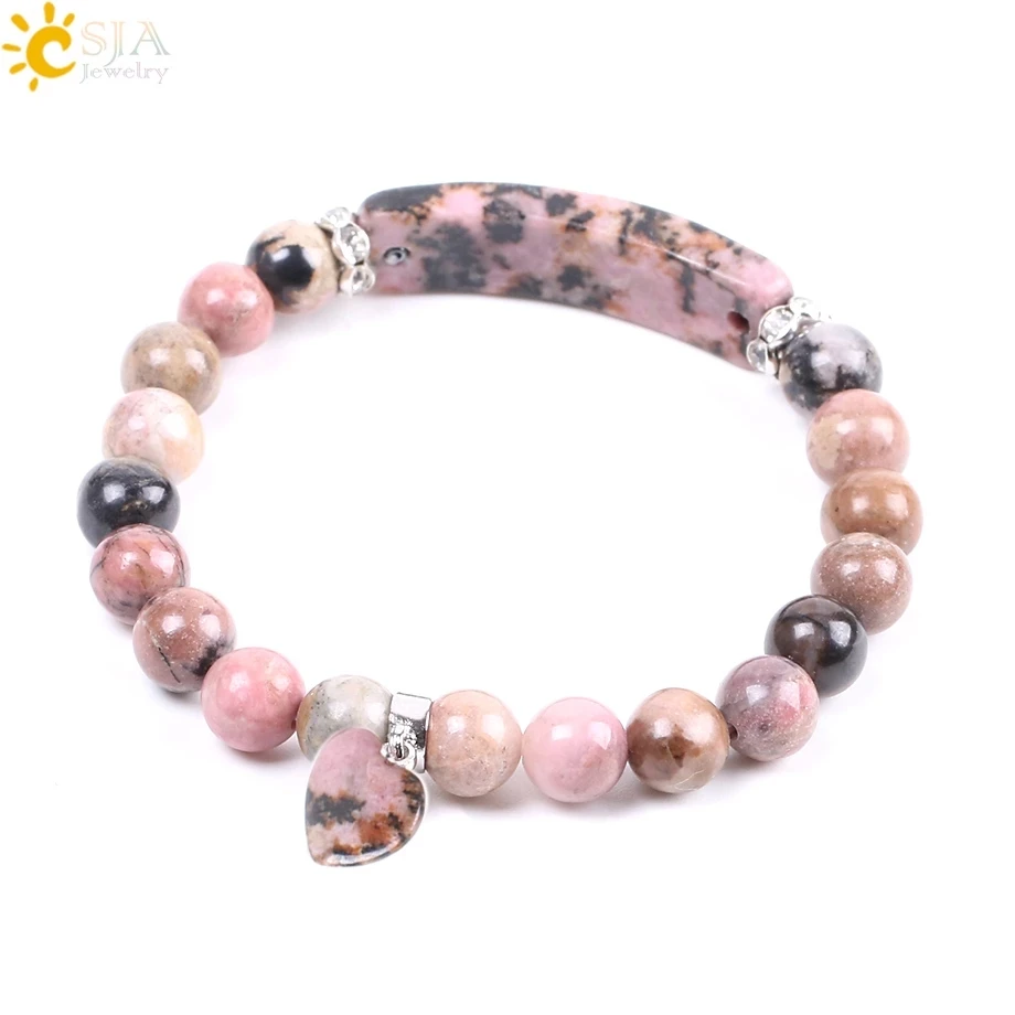 Natural Stone Crystal Bracelet Line Rhodonite Love Heart Healing Beaded Beads Br - £16.59 GBP