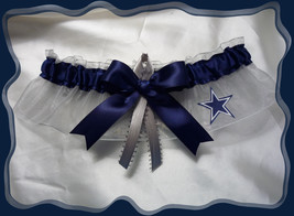 Dallas Cowboys Silver Organza Ribbon Wedding Garter Keepsake - £9.77 GBP