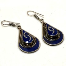 Lapis Lazuli Handmade Ethnic Tribal Drop/Dangle Earrings Nepalese 2.40&quot; SA 3514 - £4.70 GBP