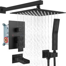 Cinwiny Matte Black Bathroom Shower System 10 Inch Rainfall Shower Head With - $189.96