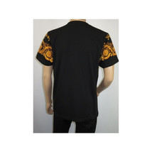 Men LAVERITA European Fashion Crew Shirt Rhine Stones Crown Florals 12089 Black image 9