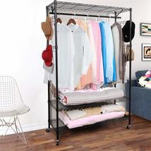 Unknown1 3-tiers Heavy Duty Wire Shelving Garment Rolling Rack Clothing ... - £149.04 GBP