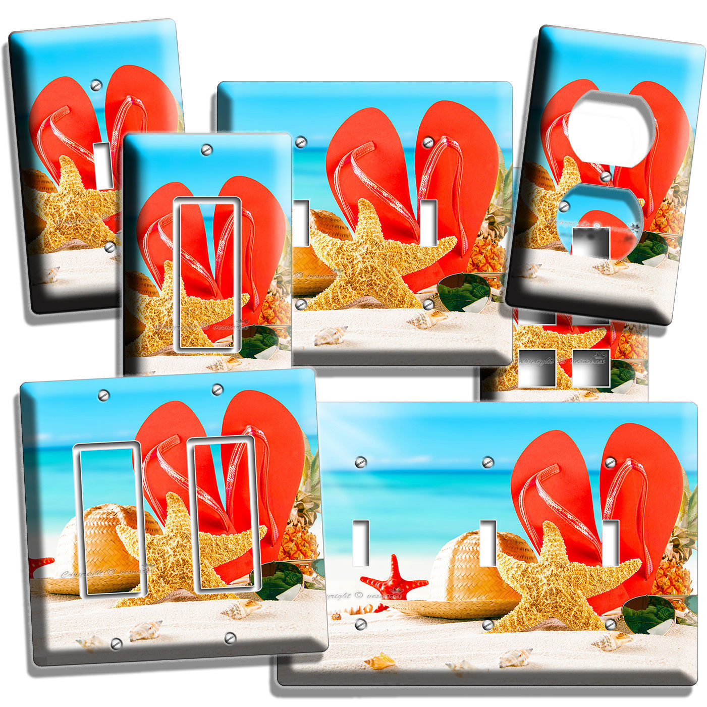 SUMMER VACATION BEACH FLIP FLOPS SEA STARFISH SUN LIGHT SWITCH WALL PLATE OUTLET
