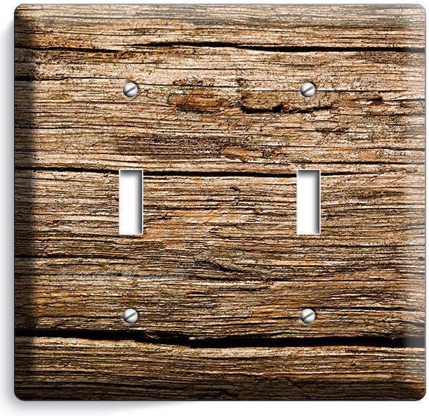 WORN OUT OLD RUSTIC WOOD DOUBLE LIGHT SWITCH WALL PLATE KITCHEN LOG CABIN DECO - $10.79