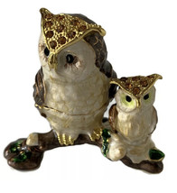 Pier 1 Owl &amp; Baby Figurine Cloisonne Trinket Box for Owl Lovers-BRAND NEW-SHIP24 - £23.26 GBP