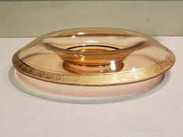 Vintage Pink Depression Glass with Gold Design Rim Surround Centerpiece Dish - £14.98 GBP