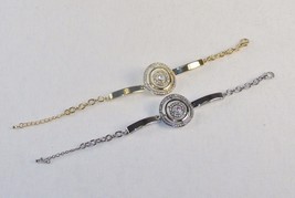 Fashion Jewelry Bracelet ~ Cuff &amp; Chain w/Cubic Ziconia~ Silver #5430260 Free Sh - £6.35 GBP